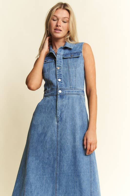 Denim Sleeveless A-Line Dress – Velvet Fray