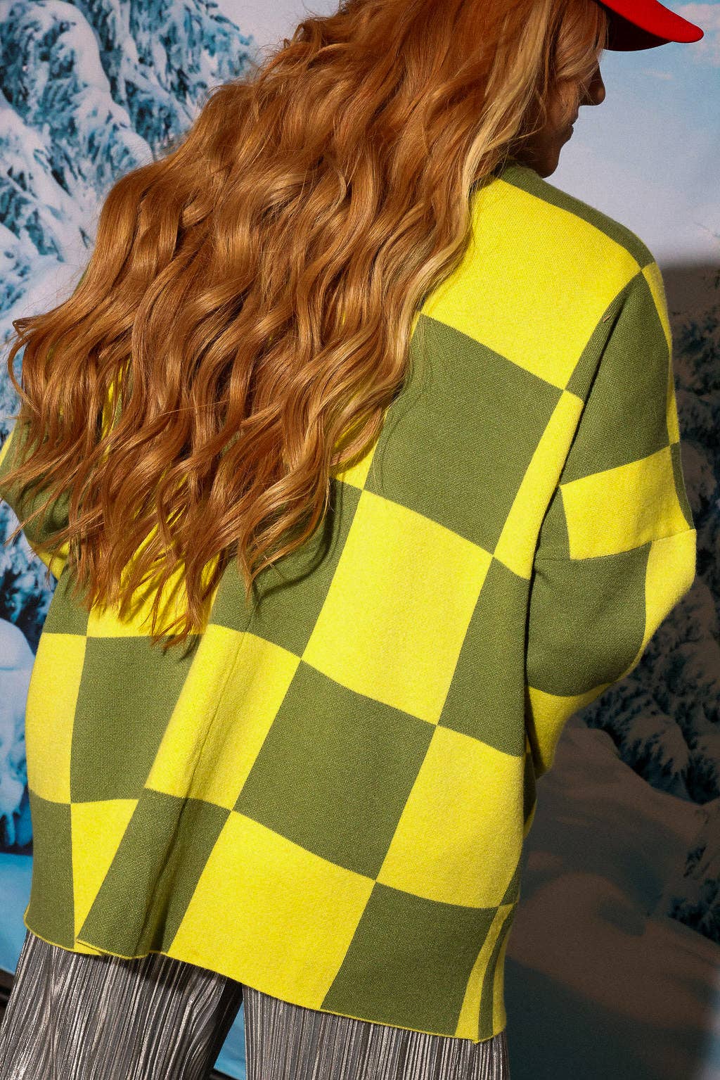 Heat Check Green Checkered Oversized Cardigan