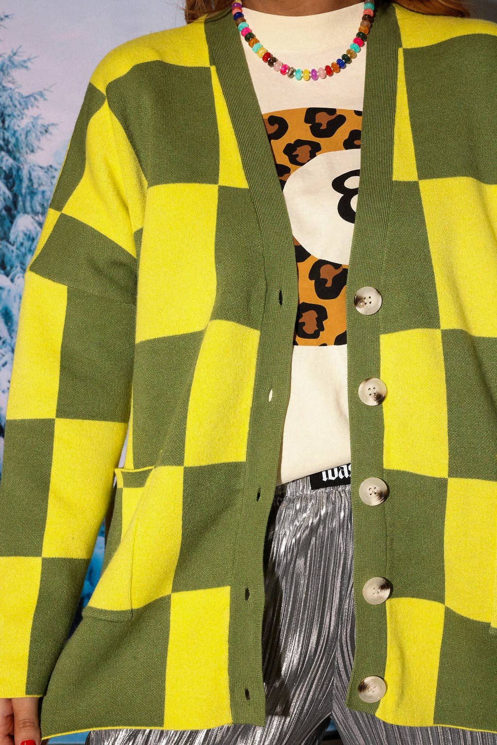 Heat Check Green Checkered Oversized Cardigan