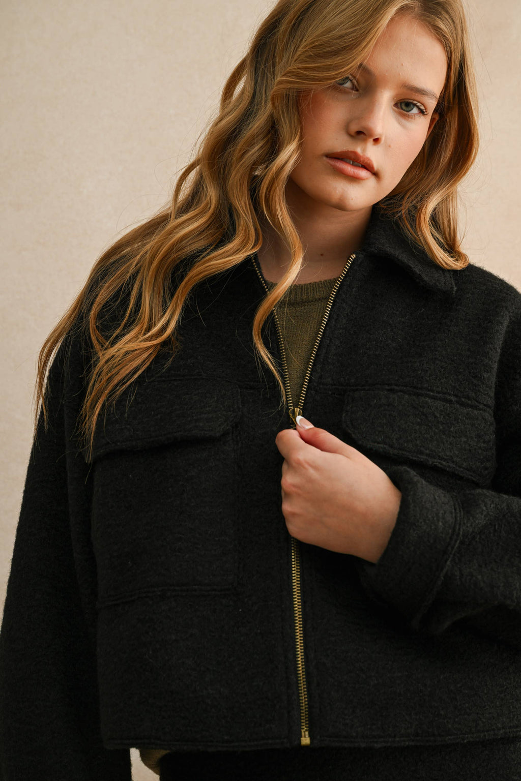 Front Zip Textured Jacket