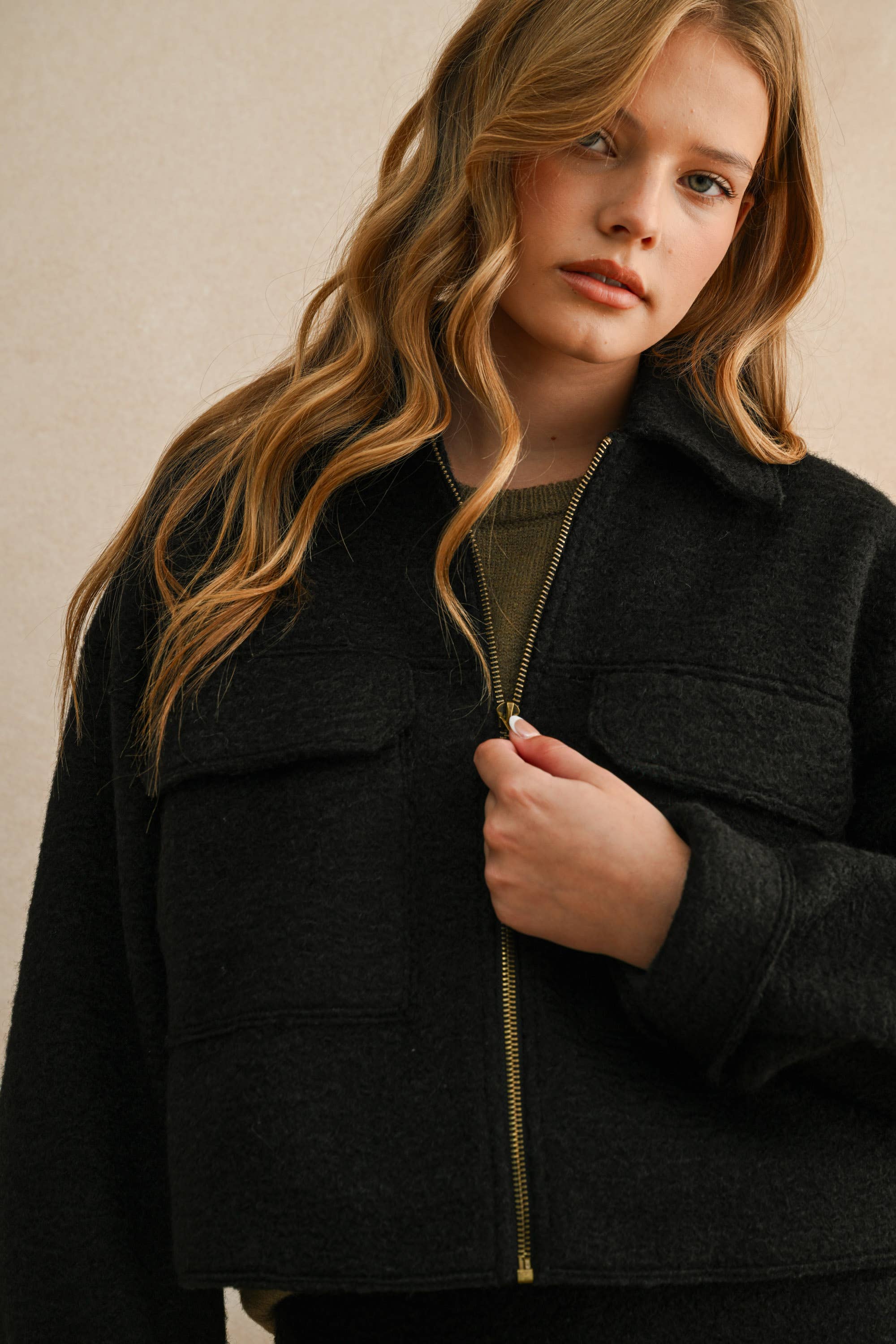 Front Zip Textured Jacket