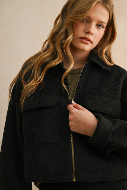 Front Zip Textured Jacket