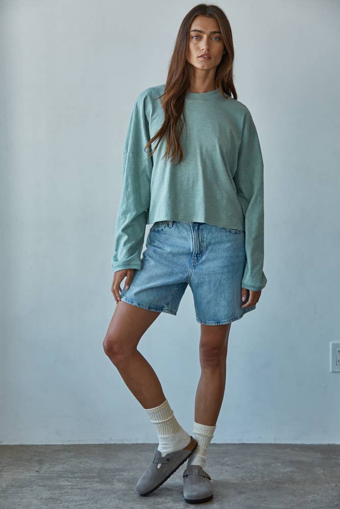 Cotton Mock Neck Long-Sleeve Top