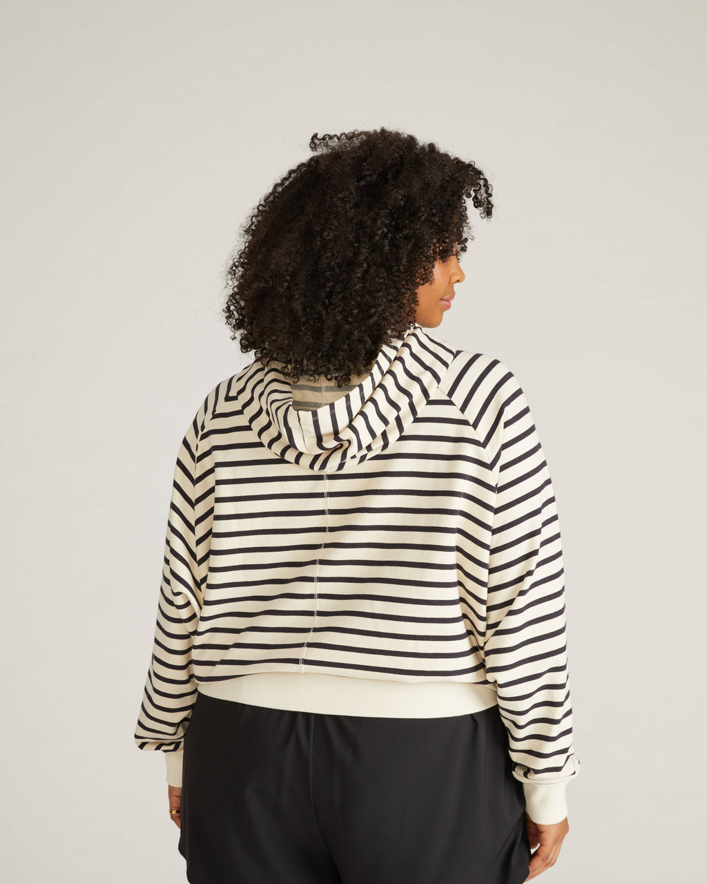 French Terry Pullover Hoodie - Ecru/Black Stripe