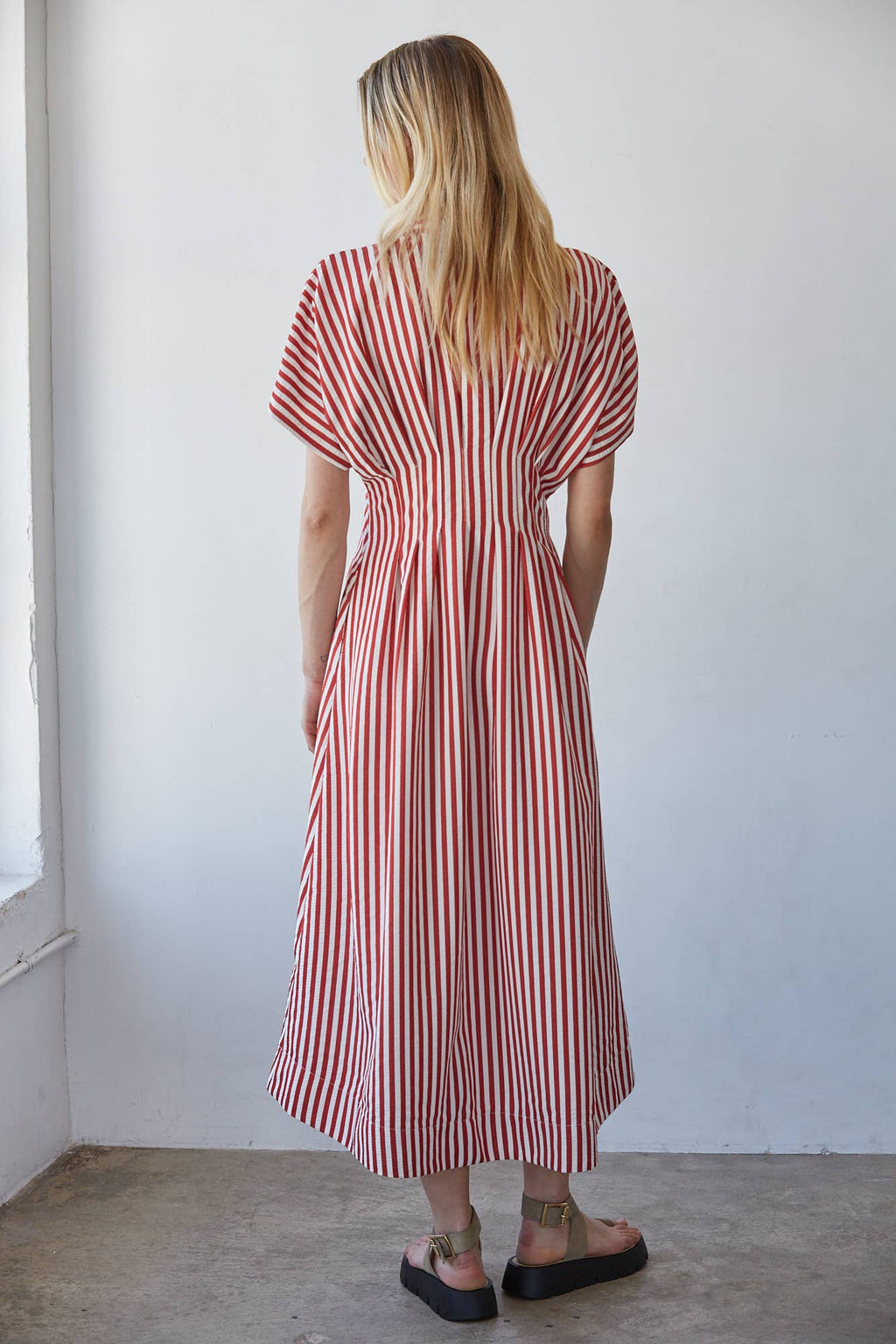 Striped Button Down Collar Maxi