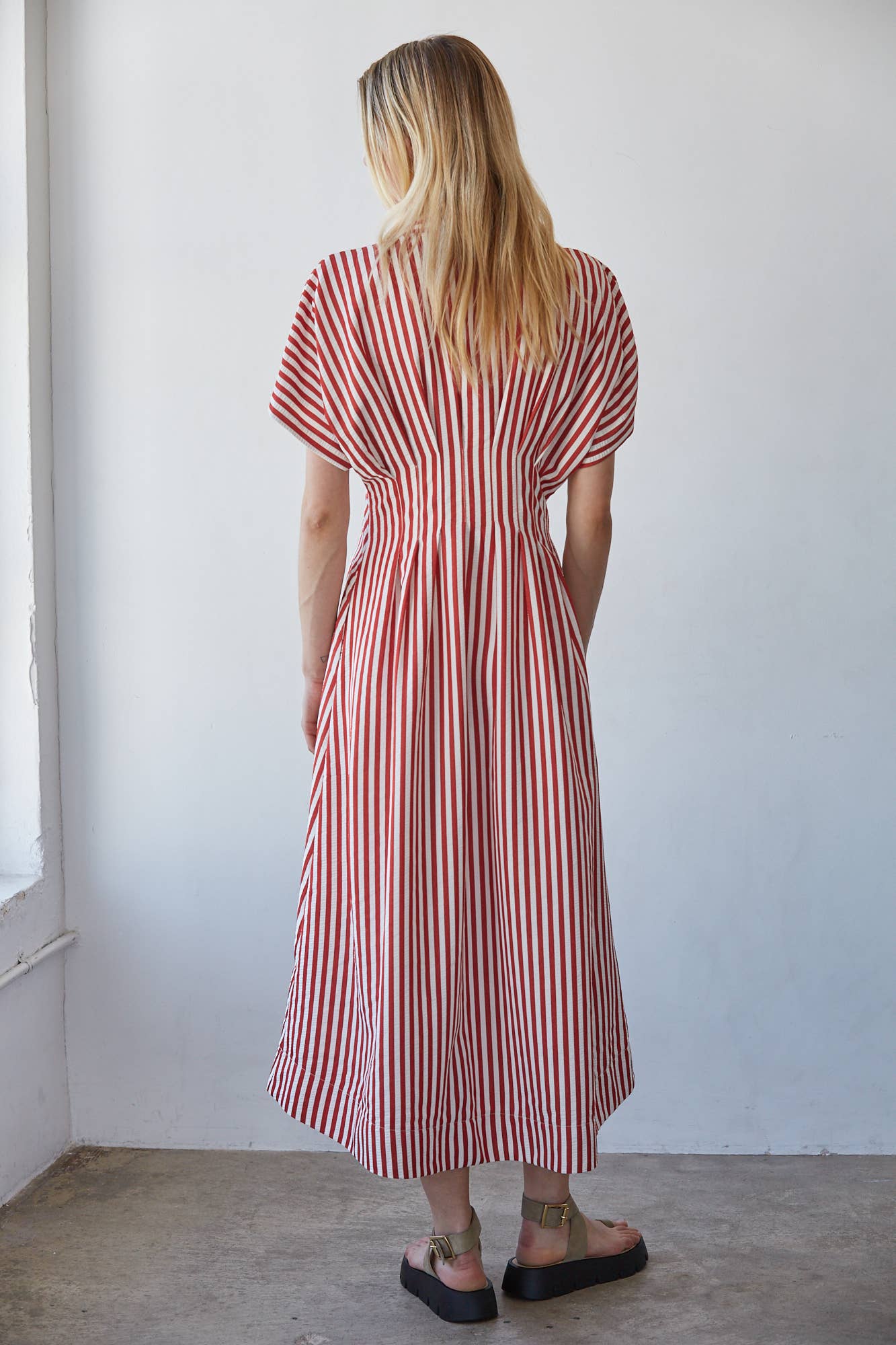 Striped Button Down Collar Maxi
