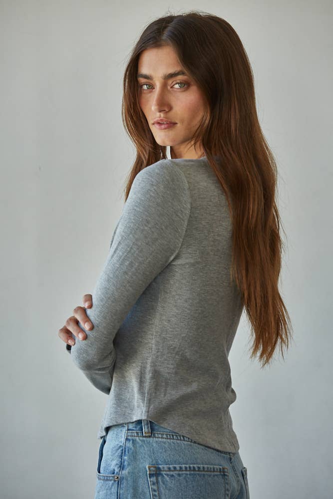 Ribbed Long-Sleeved Henley