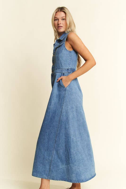 Denim Sleeveless A-Line Dress