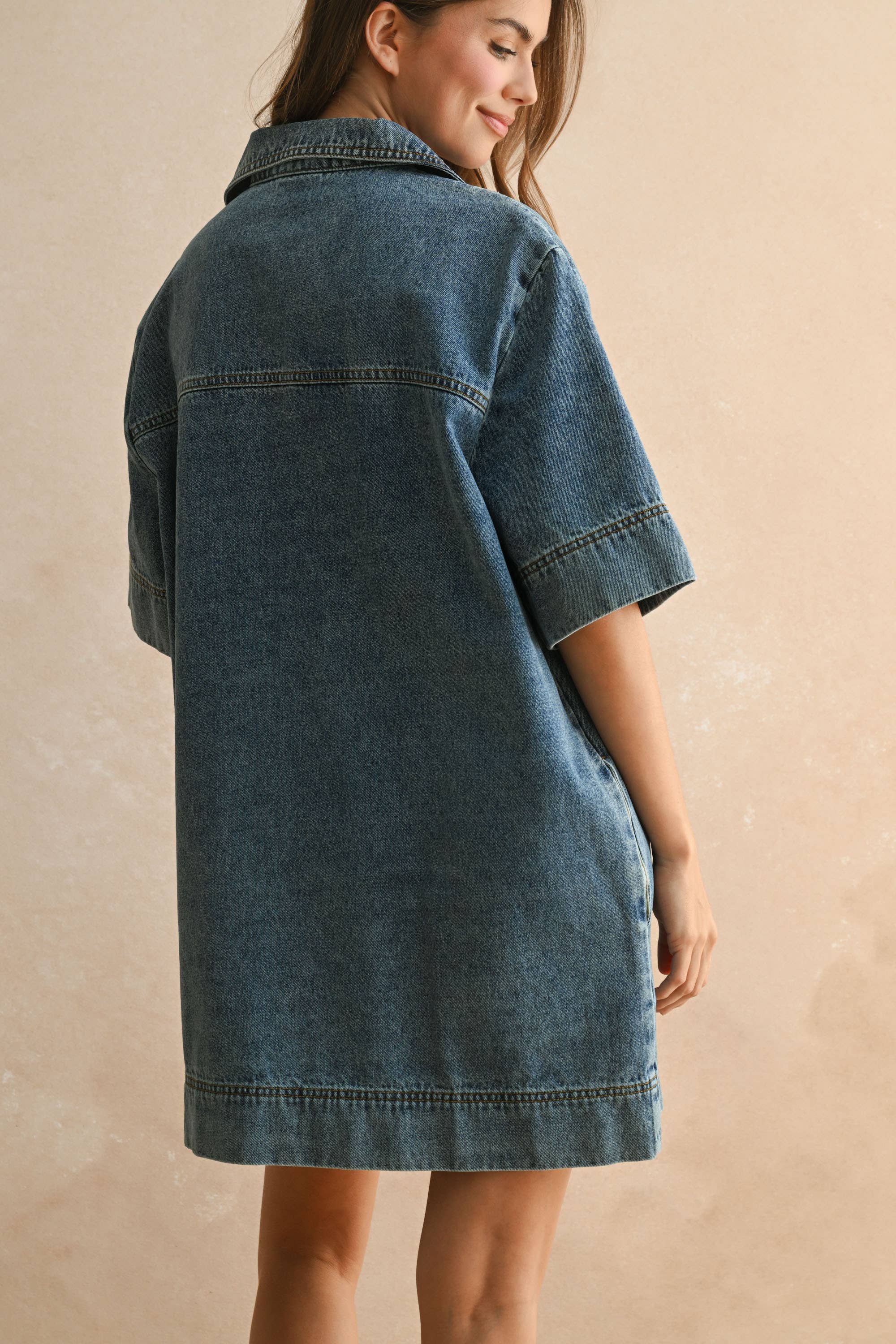 V-Neck Denim Dress
