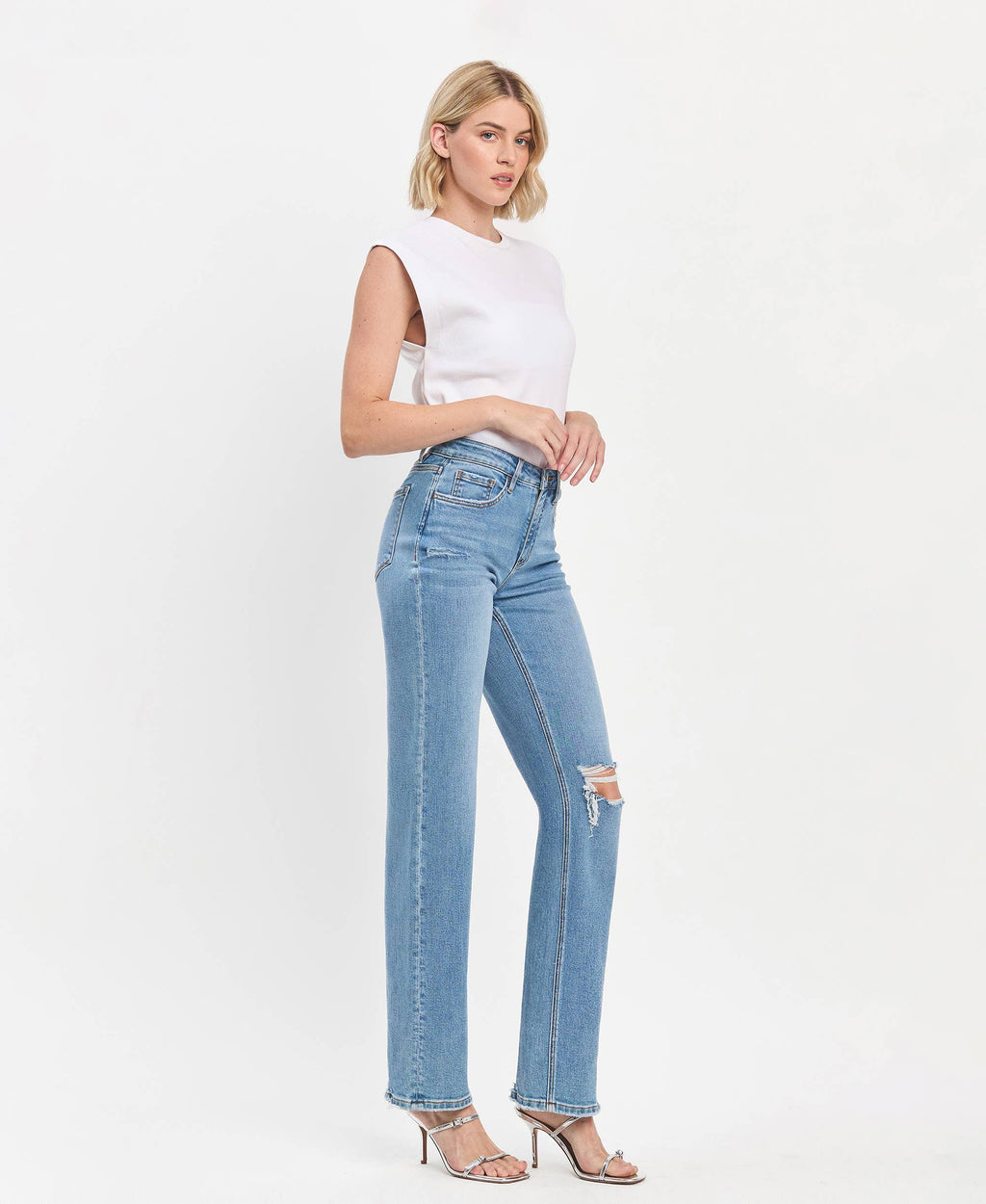 High Rise Full Length Slim Wide Jeans