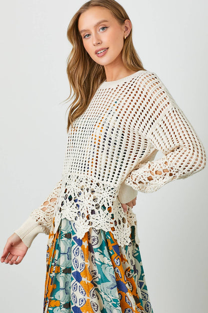 Open Knit Crochet Edge Blouse