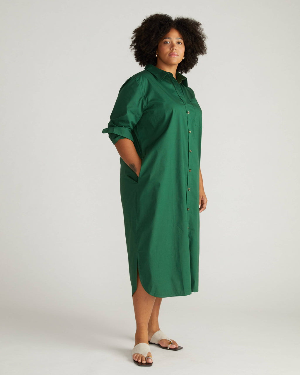 Odeon Stretch Poplin Shirtdress - Kelly Green