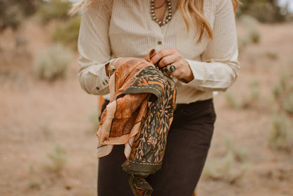Western Harvest in Dusty Rose Silk Wild Rag Scarf