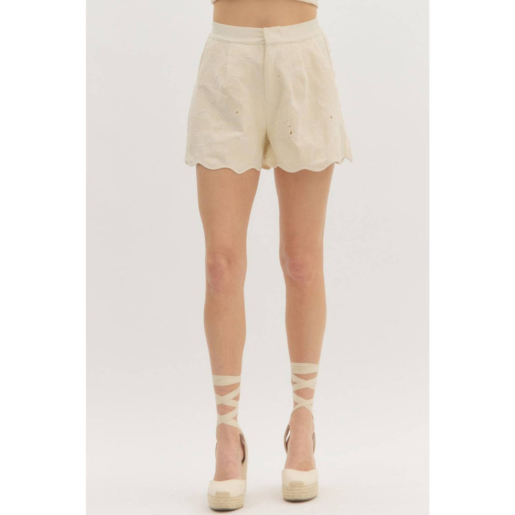 Floral Embroidered High Waist Shorts