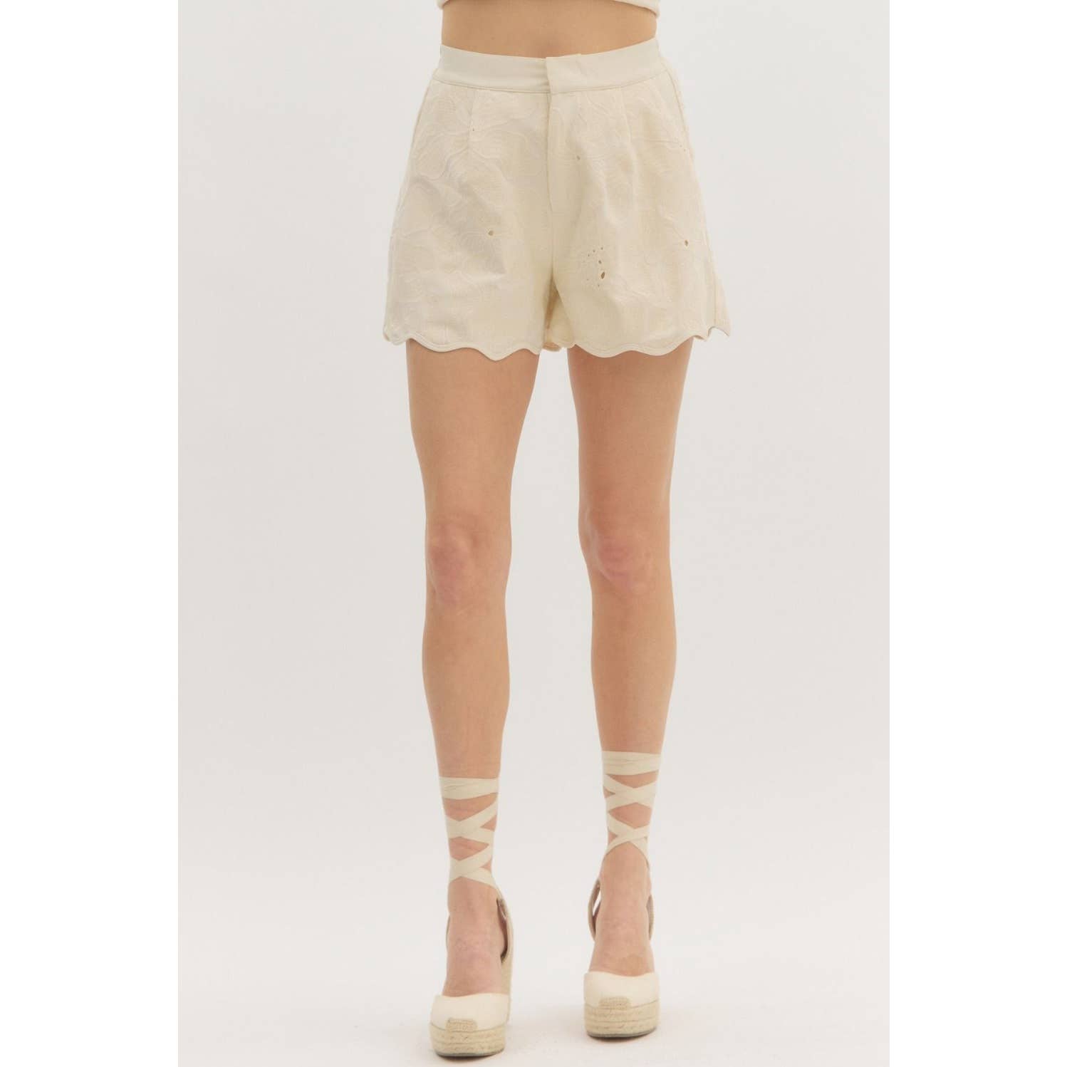 Floral Embroidered High Waist Shorts