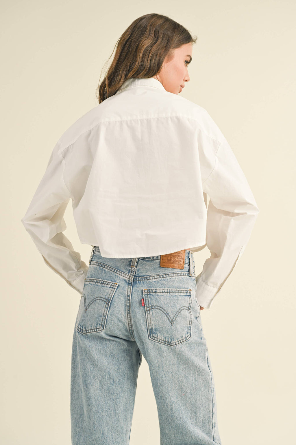 White Cropped Button Down Shirt