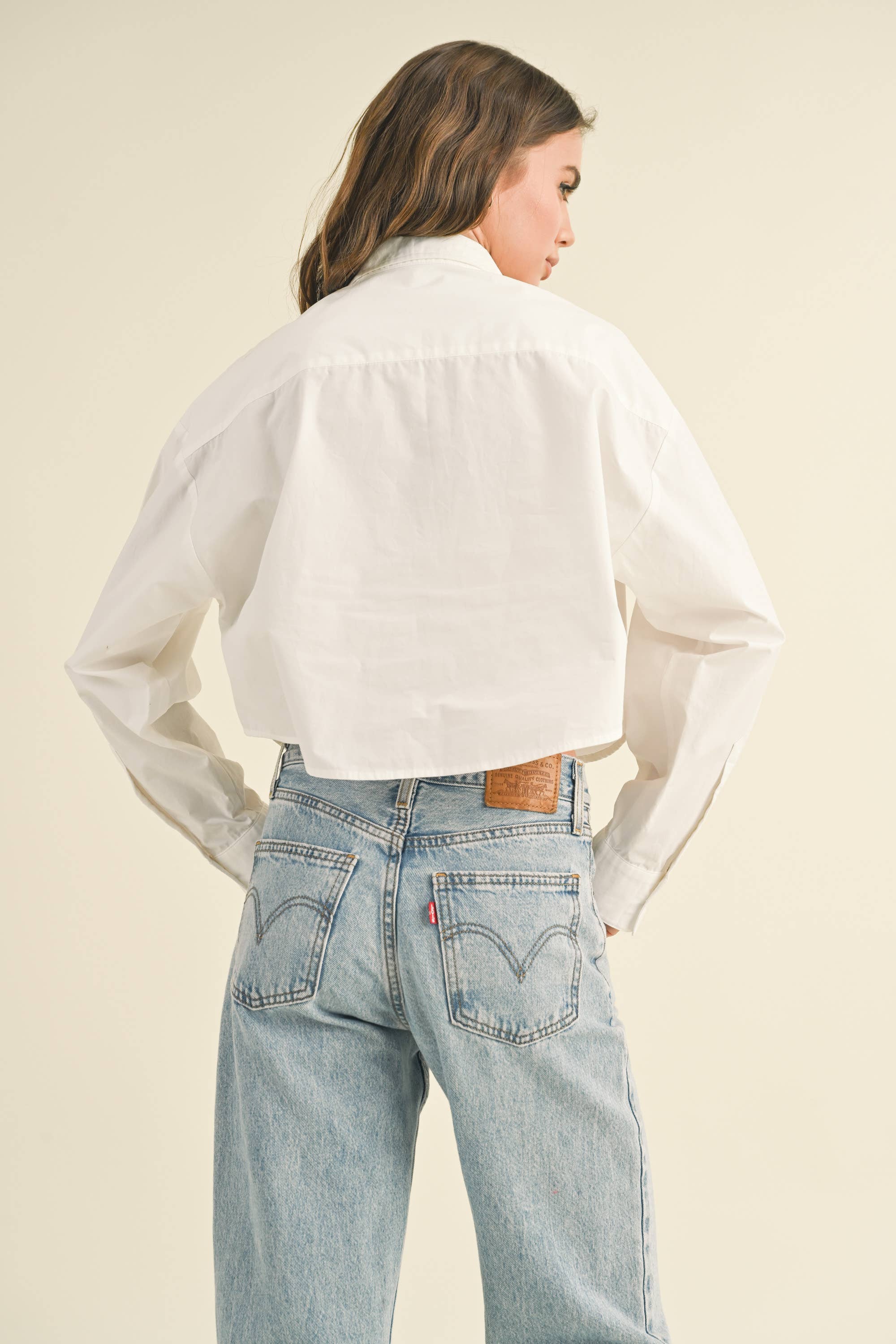 White Cropped Button Down Shirt