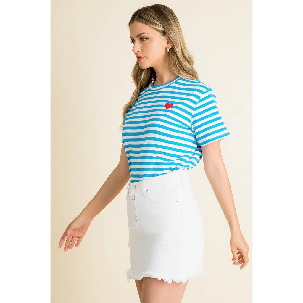 Blue Stripe Crew Neck Short Sleeve Shirt