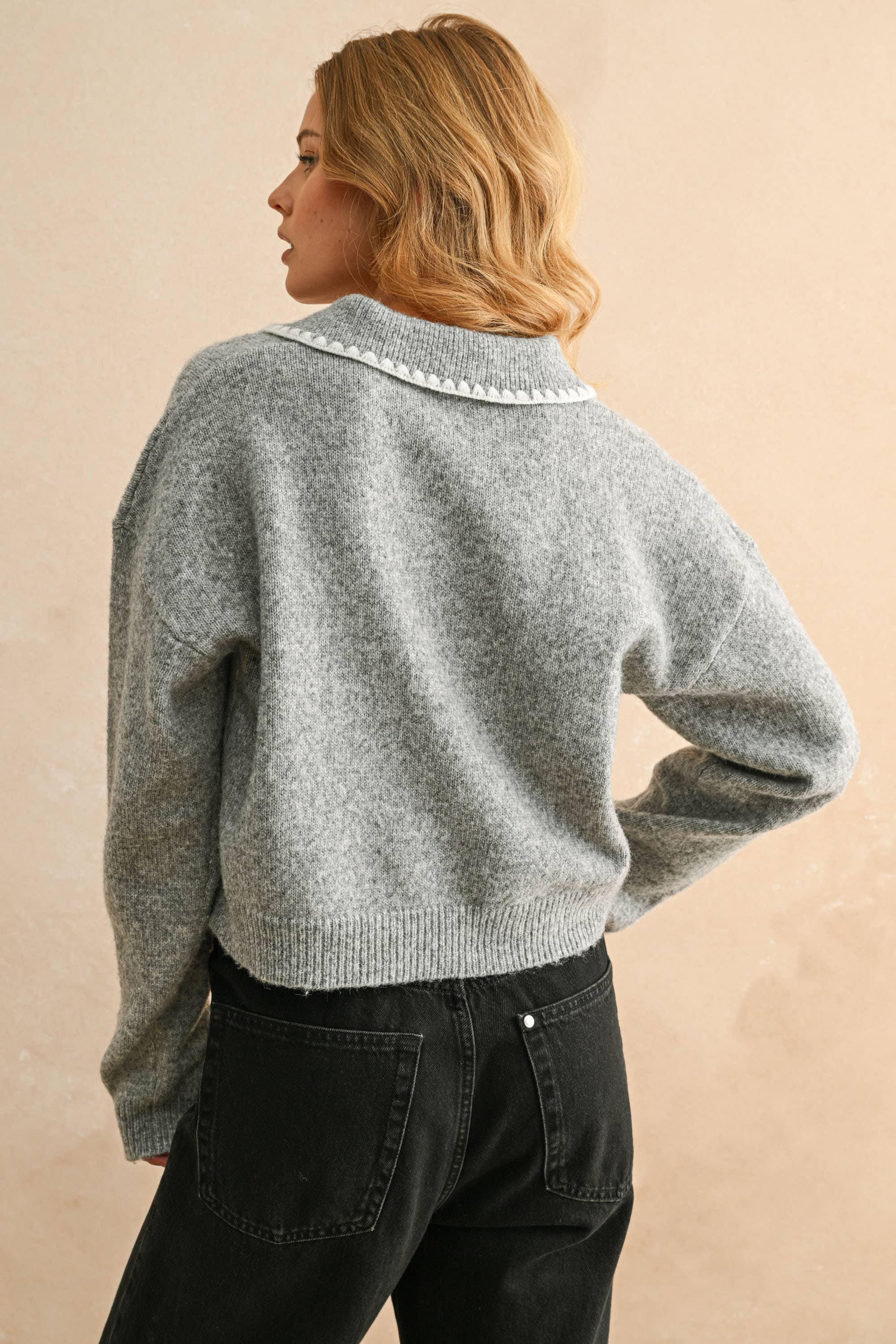 Stitch Detail Collared Sweater