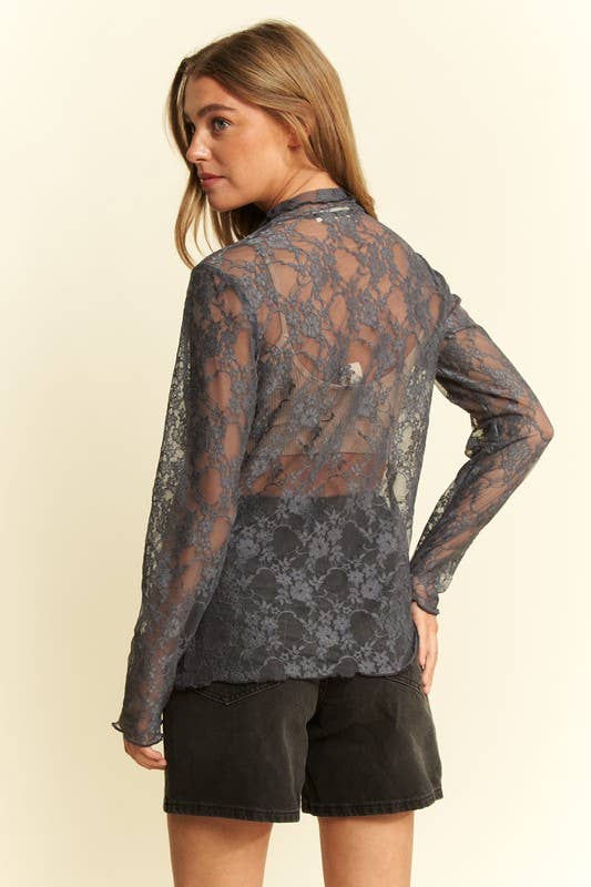 Mesh Floral Print Burnout Shirt