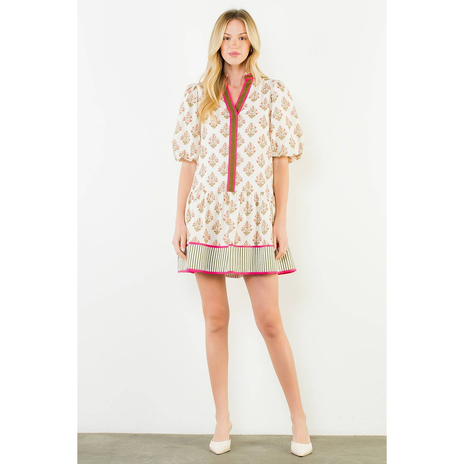 Floral Short Dress with Stripe