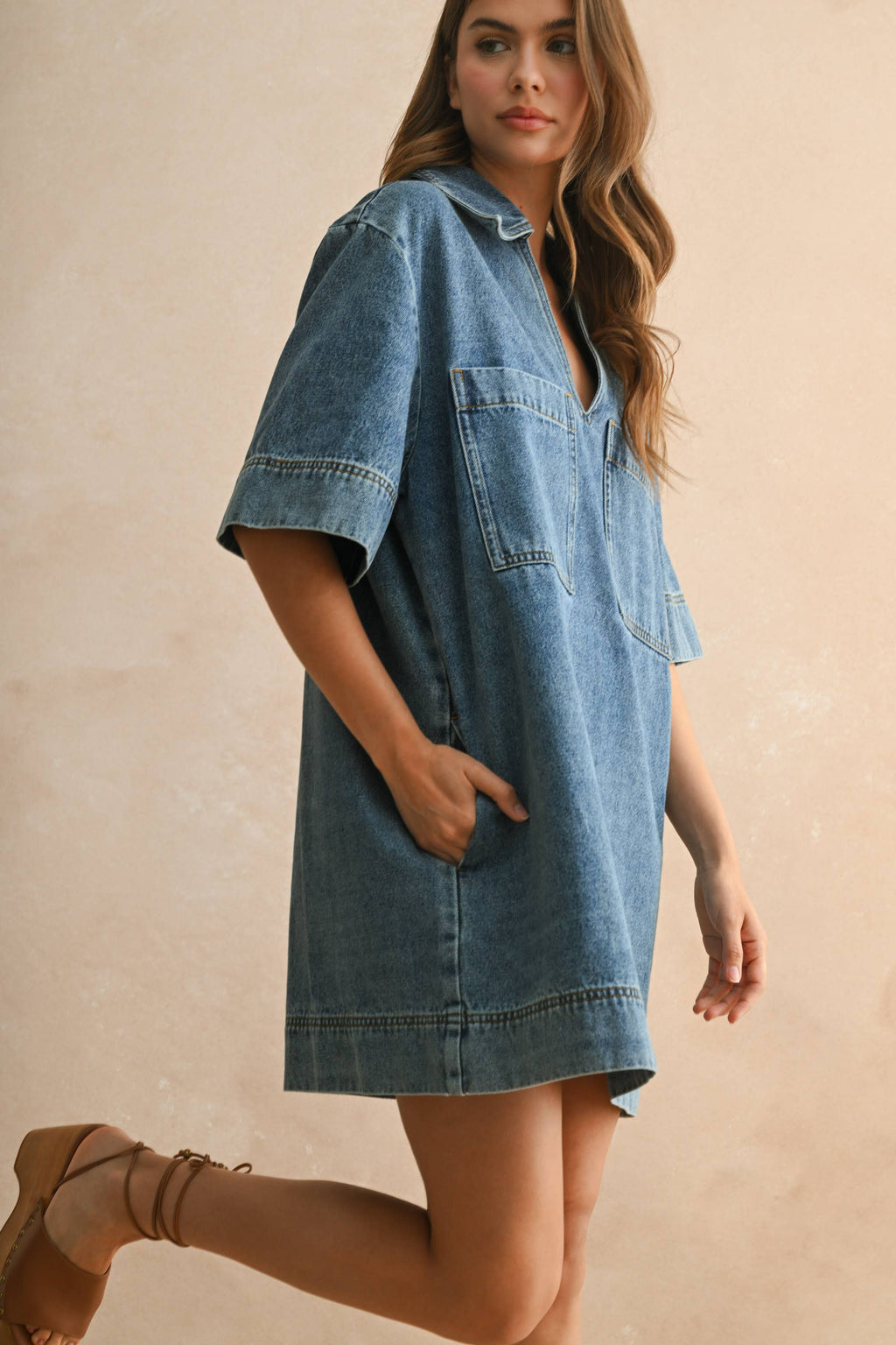 V-Neck Denim Dress