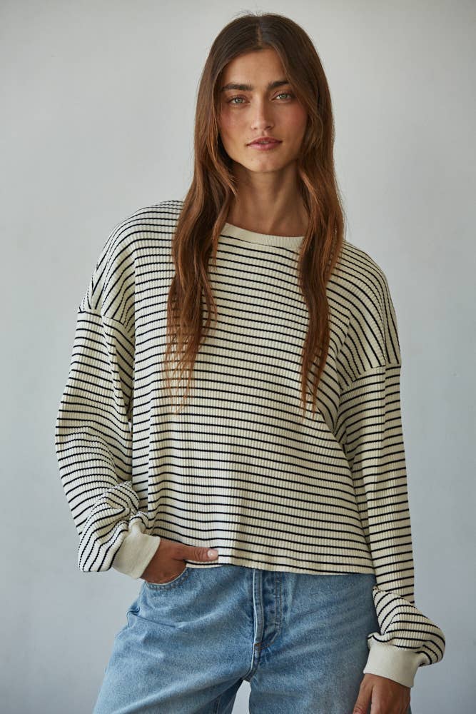 Knit Cotton Ribbed Crew Neck