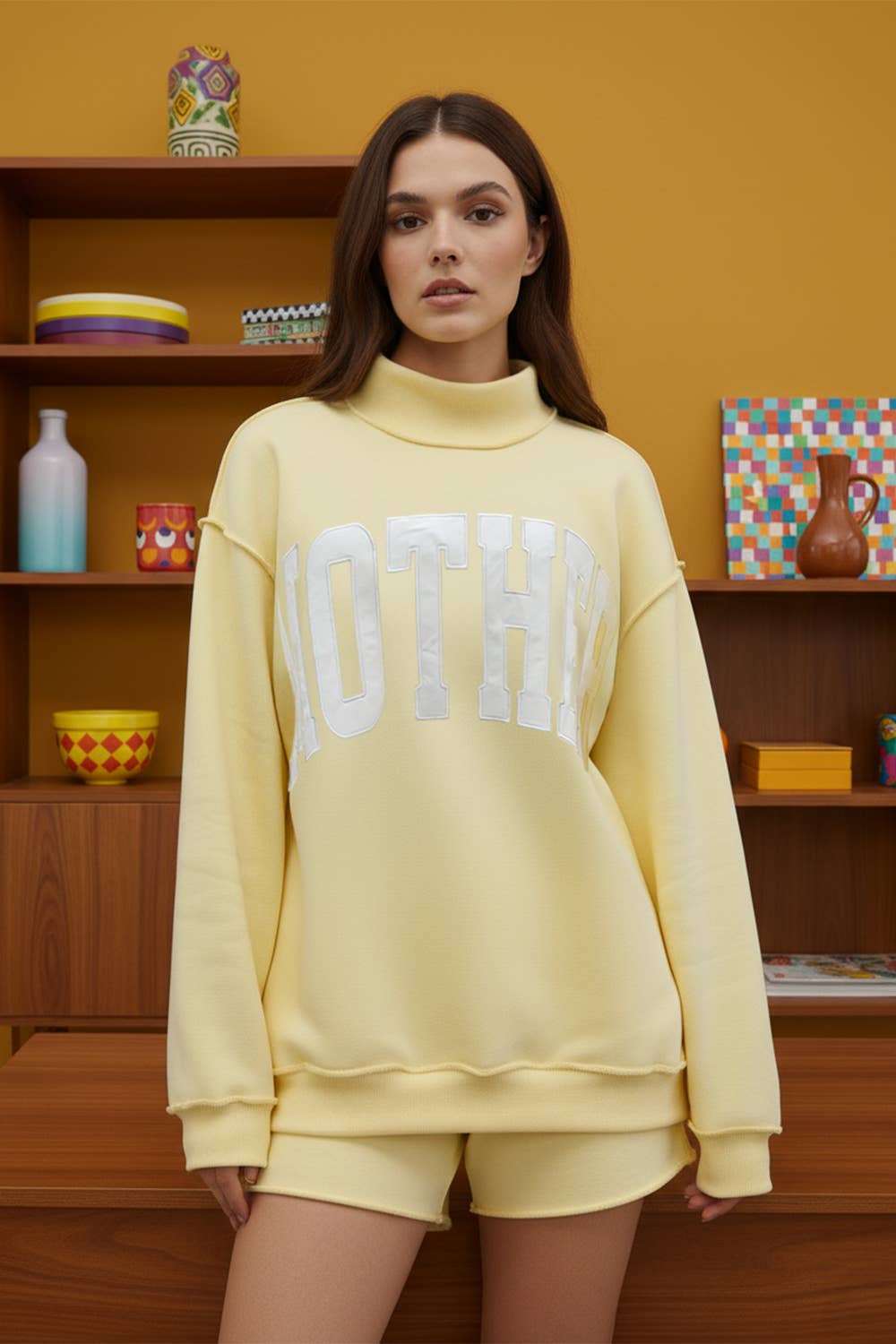 'MOTHER' Mock Neck Sweatshirt