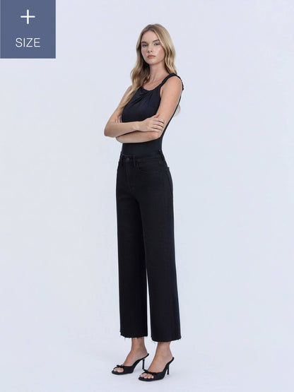 HIgh Rise Raw Hem Crop Black Wide Leg Jeans