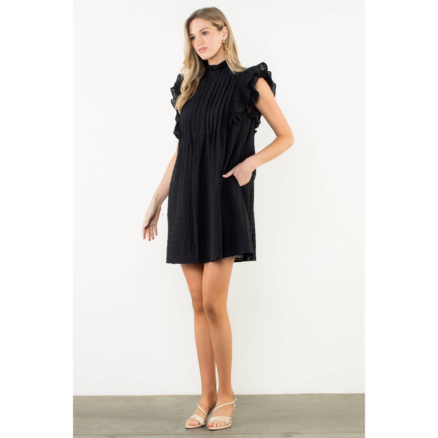 Flutter Sleeve Textured Dress