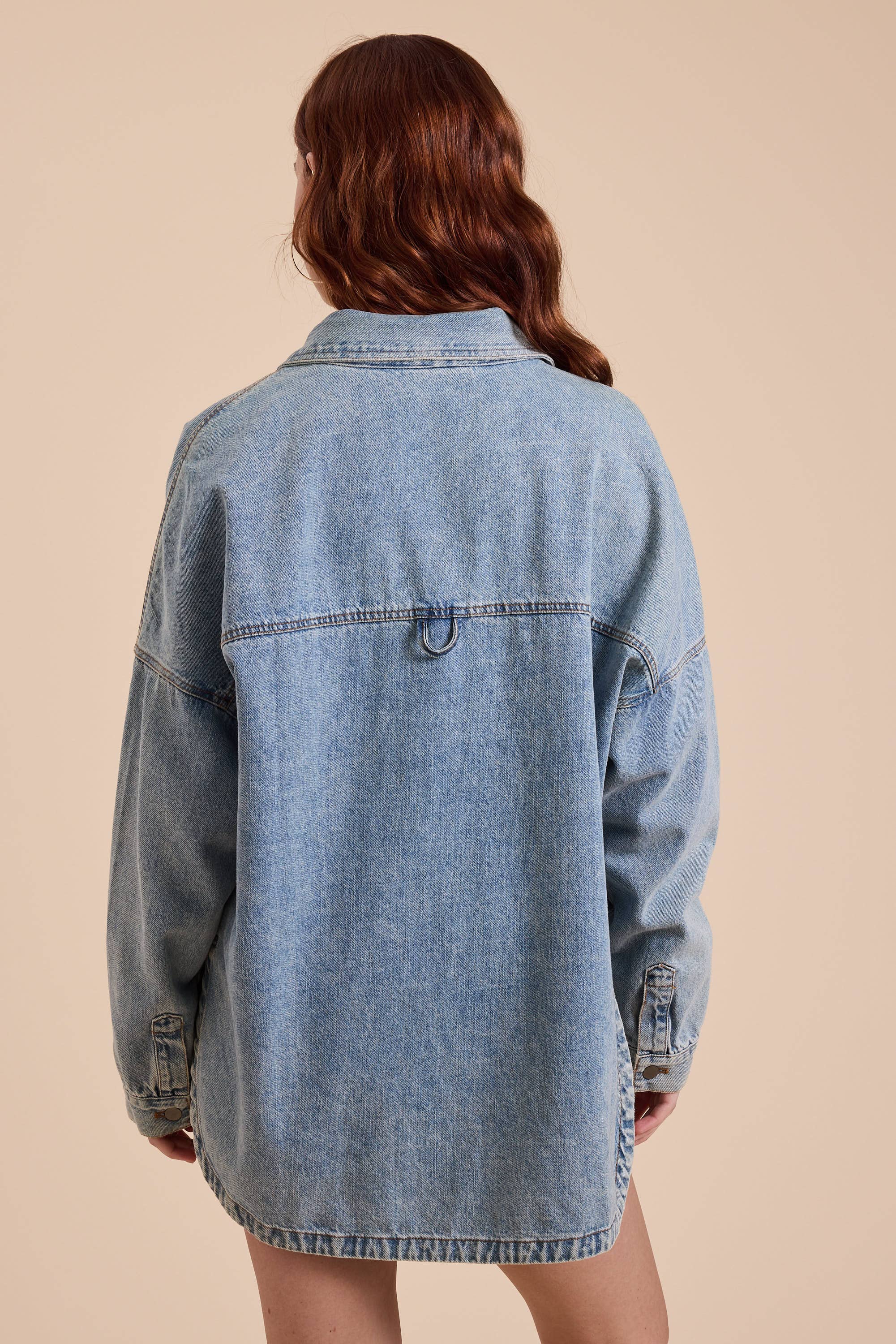 Washed Snap Button Denim Shacket