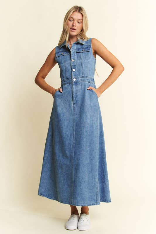 Denim Sleeveless A-Line Dress