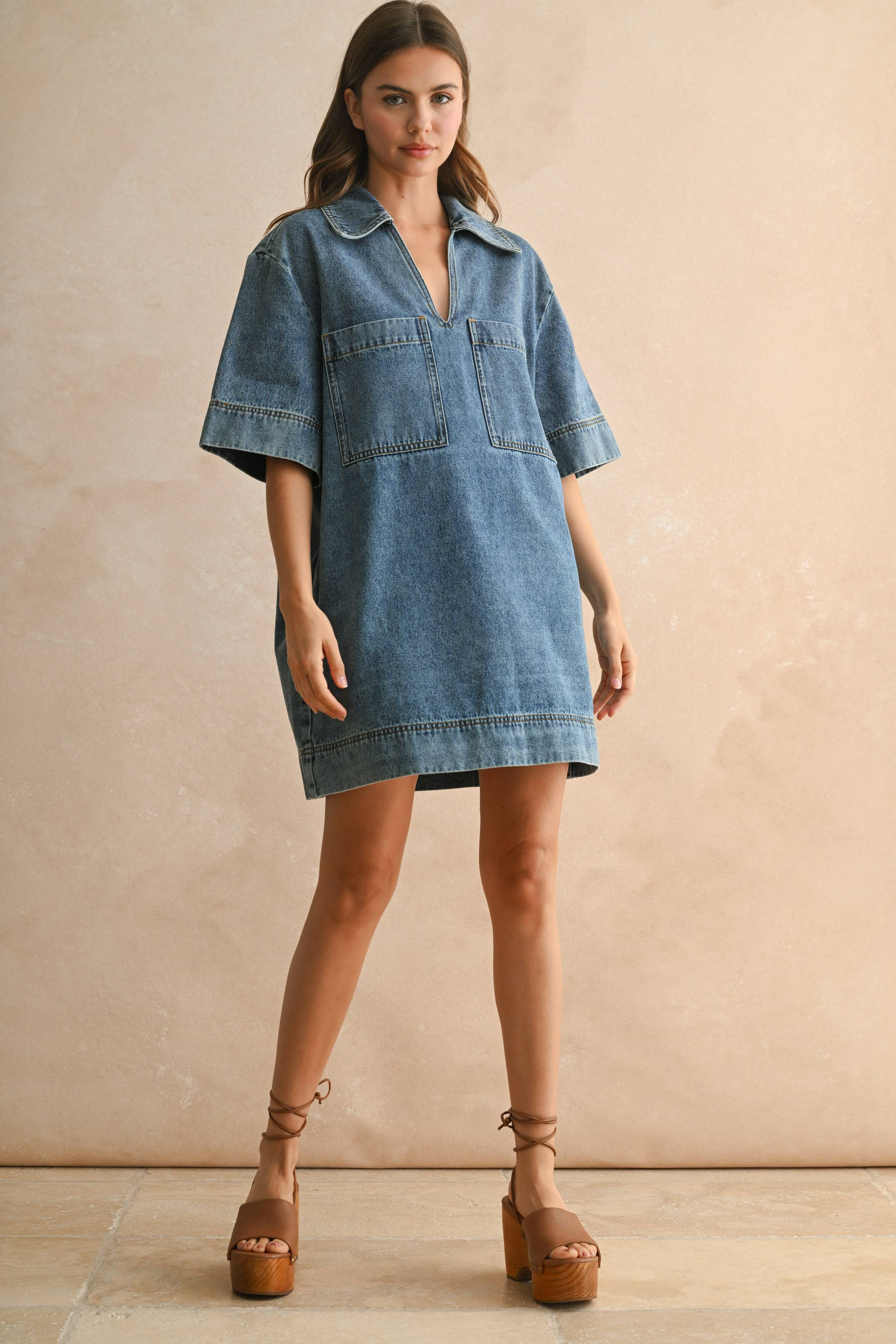 V-Neck Denim Dress