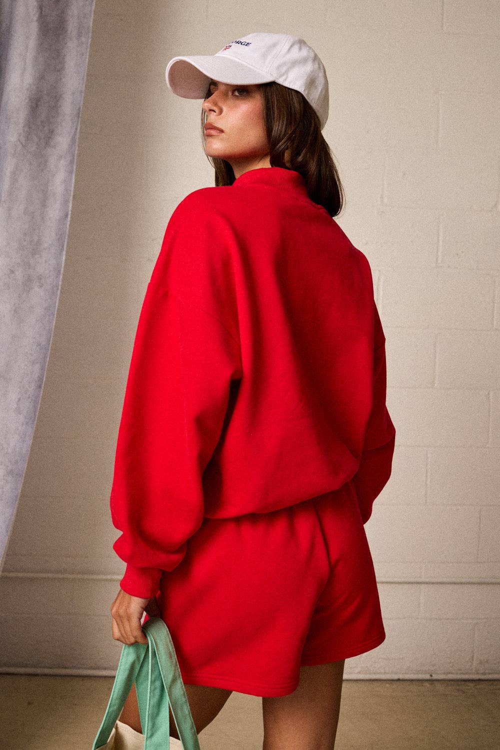 Red Mock Neck Lounge Set Top