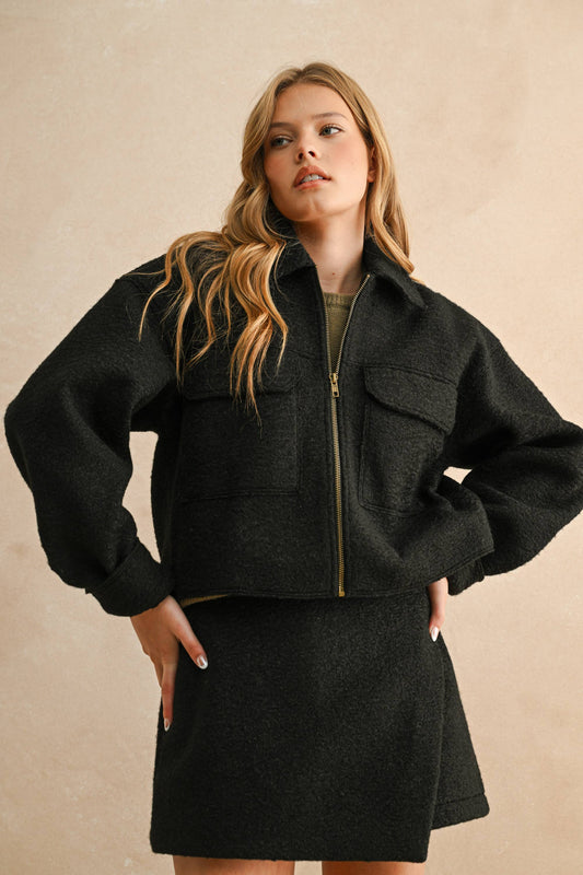 Front Zip Textured Jacket