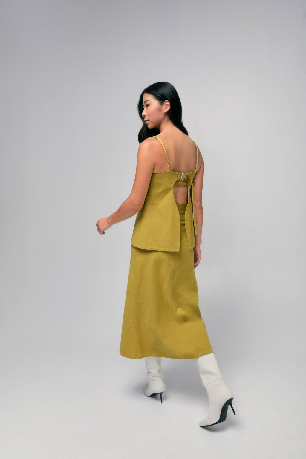 Belted A-Line Midi Skirt