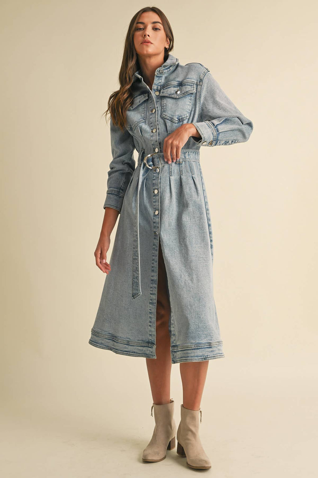 Long Sleeve Denim Shirt Dress
