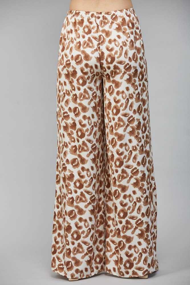 Animal Print Satin Wide Leg Pants
