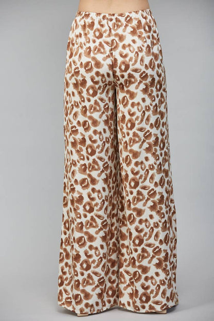 Animal Print Satin Wide Leg Pants