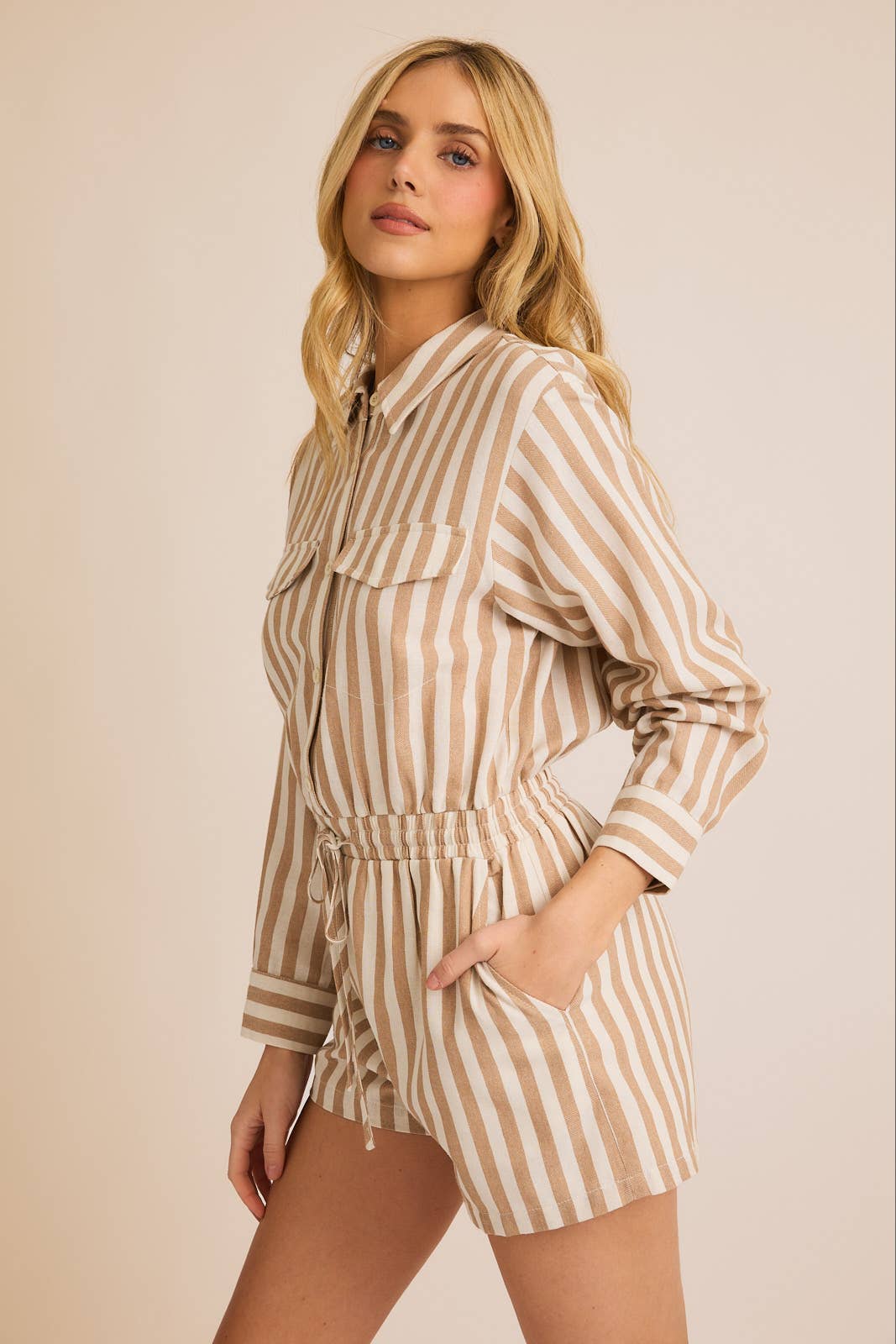 Long-Sleeve Button Down Romper