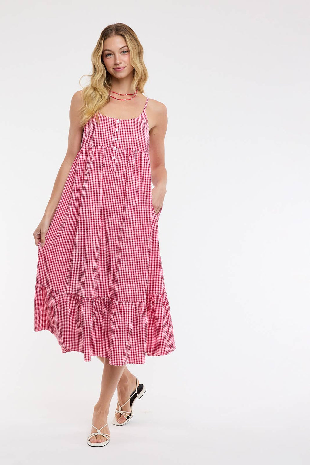 Red Gingham Midi Dress