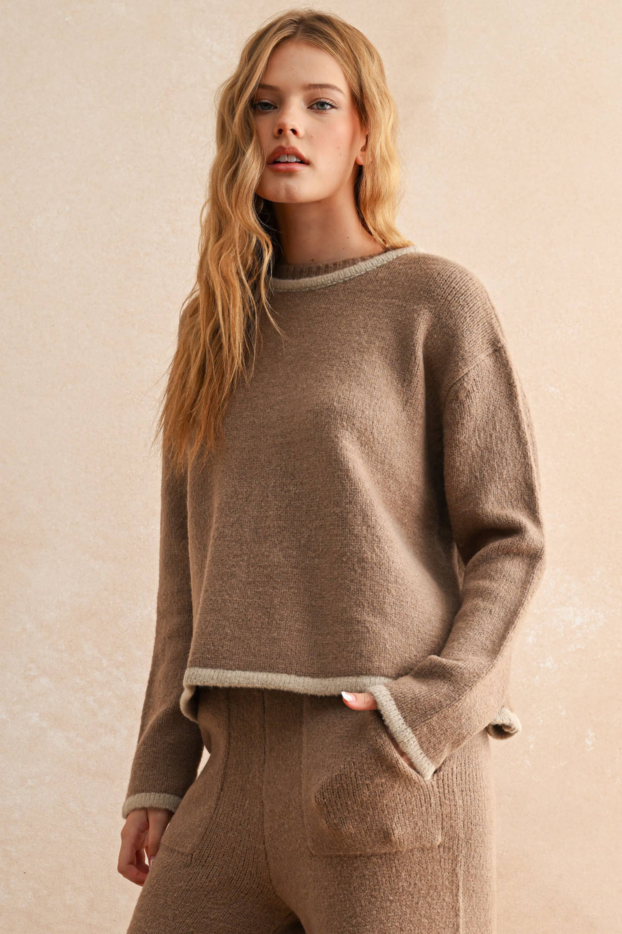 Mocha Open Back Sweater