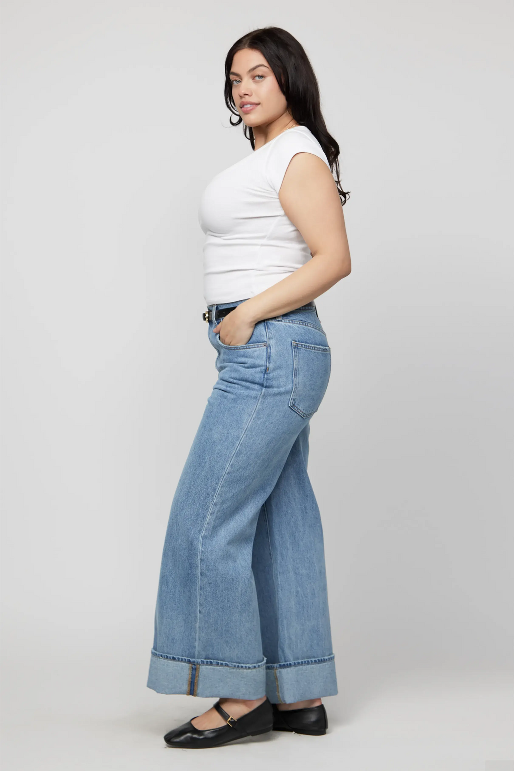 Parker Baggy Cuffed Wide Leg Jean, Light Worn