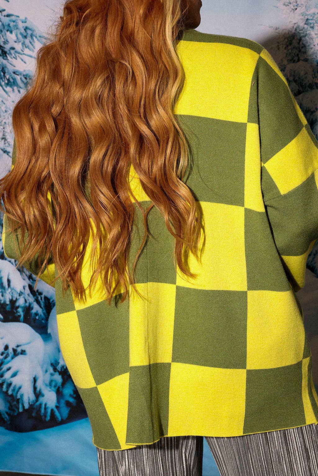 Heat Check Green Checkered Oversized Cardigan