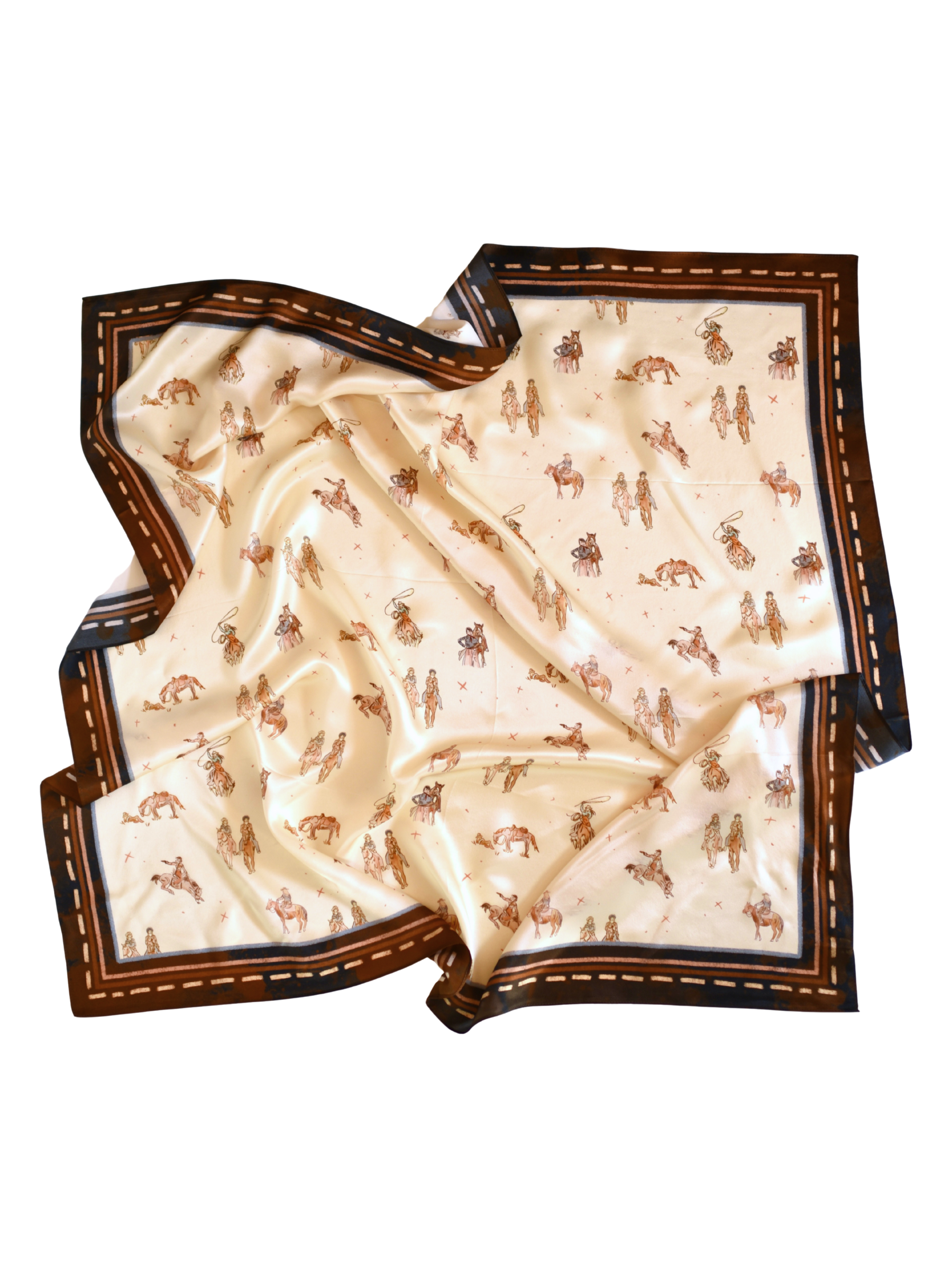 Large 100% Mulberry Silk 35x35: Saddle Club Western Cowgirl Wild Rag Scarf