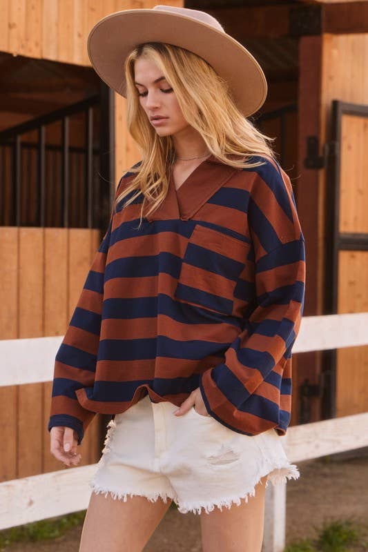 Striped V-Neck Sweatshirt