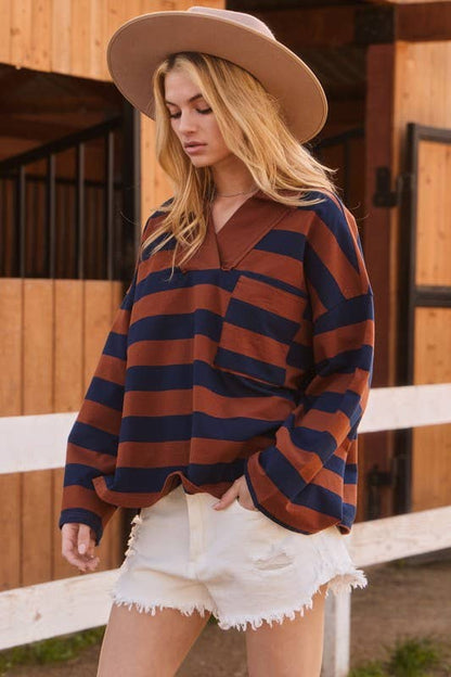 Striped V-Neck Sweatshirt