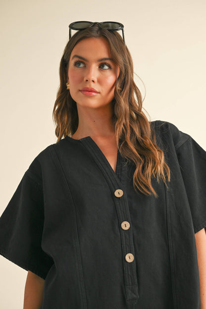 Black Button Front Romper