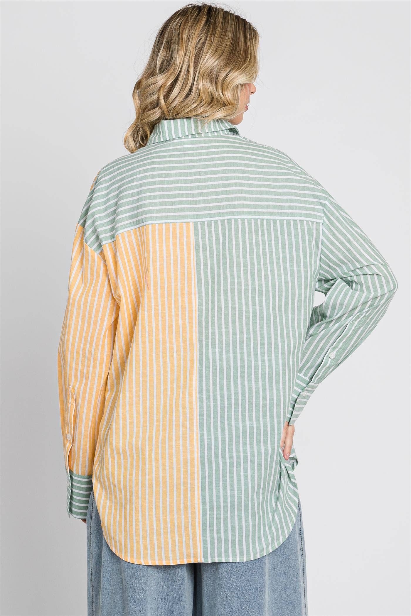 Oversized Stripe Button-Up Shirt