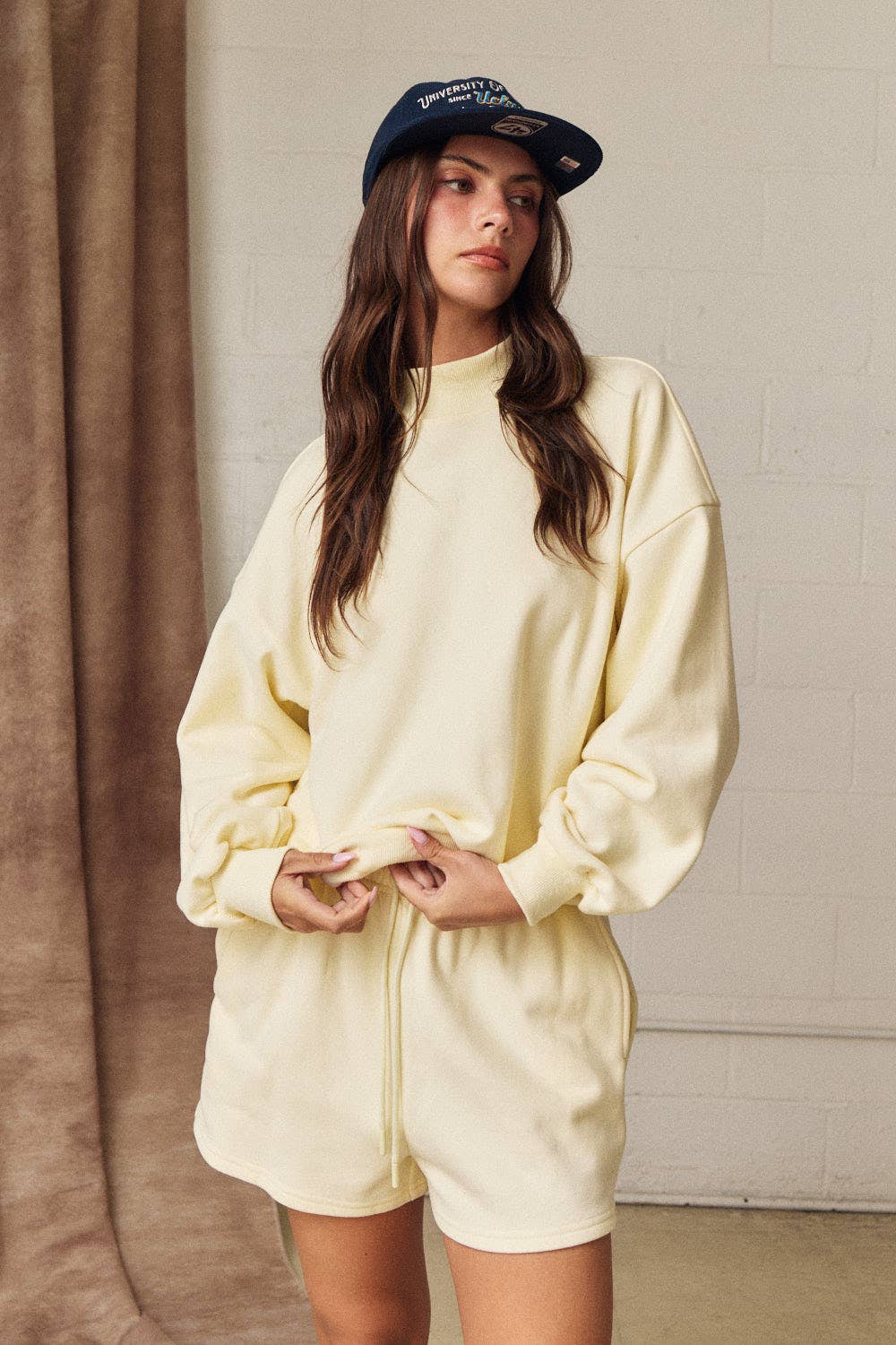 Butter Yellow Mock Neck Lounge Set Shorts